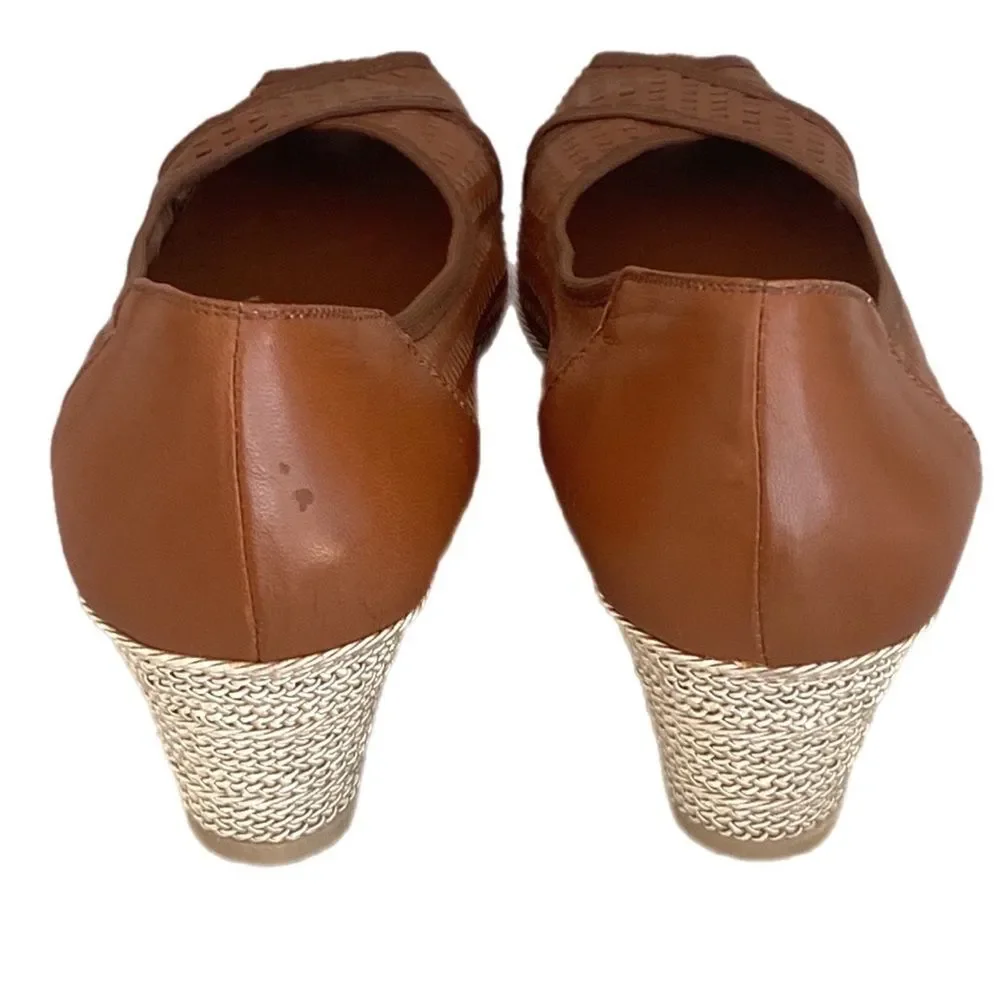 Sesto Meucci Brown Leather Woven Wedge Open-Toe Sandals Sz 9 Narrow